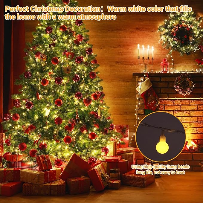 100 LED Connectable Globe String Lights Indoor Bedroom, 33ft Warm White String Lights with Remote Plug in, 8Mode Christmas Lights Outdoor Waterproof for Classroom Patio Party Dorm Decor