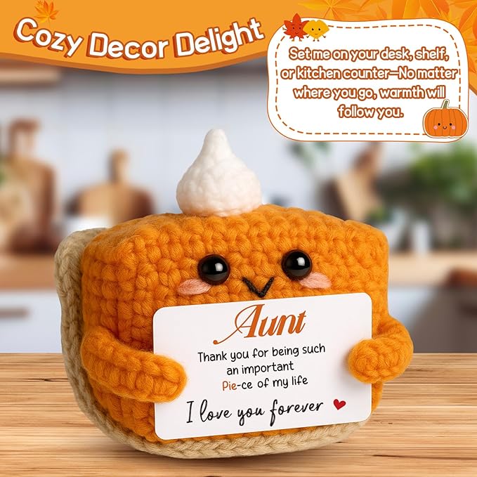 Thank You Gifts for Aunt from Nephew Niece, Mini Crochet Pumpkin Pie Plush Birthday Gifts for Aunt, Halloween Thanksgiving Christmas Stocking Stuffers Emotional Small Cute Decorations