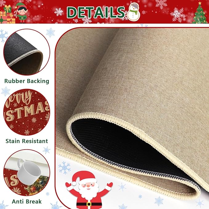 Christmas Snowflake Tree Kitchen Rugs and Mats Non Skid Washable Set of 2, Bear Xmas Kitchen Mats for Floor Decor
