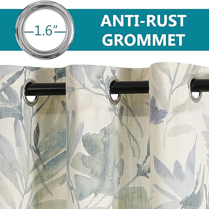 MYSKY HOME Sage Green Curtains 84 Inch Length Light Filtering Privacy Protect Drapes for Living Room Bedroom Flower Printing Window Treatment Grommet 2 Panels,Sage and Natural