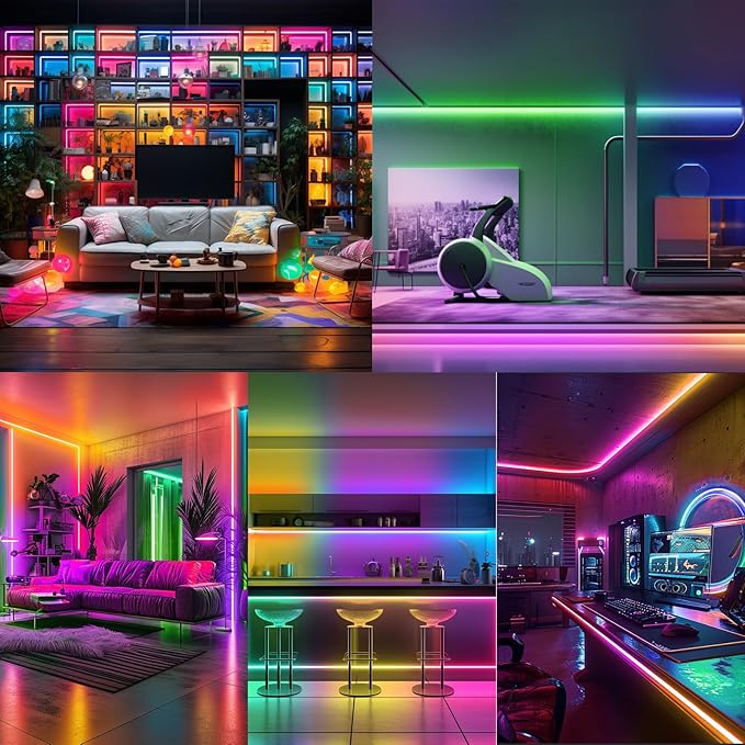 40ft COB RGB+IC LED Strip Lights, Bright Dream Color COB LED Light Strip with RF Remote App Control Music Sync Color Changing for Game Room Bedroom Kitchen Lighting Home Decor(2 Rolls)
