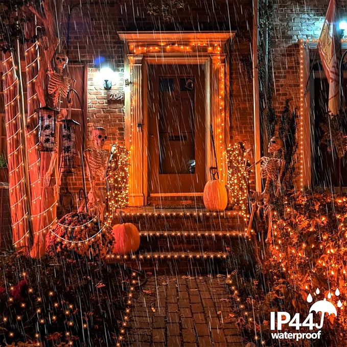 YEGUO 165ft 500 LED Halloween Lights Outdoor Waterproof, Orange String Lights Indoor Plug in, 8 Modes Clear Wire Orange Lights for Halloween