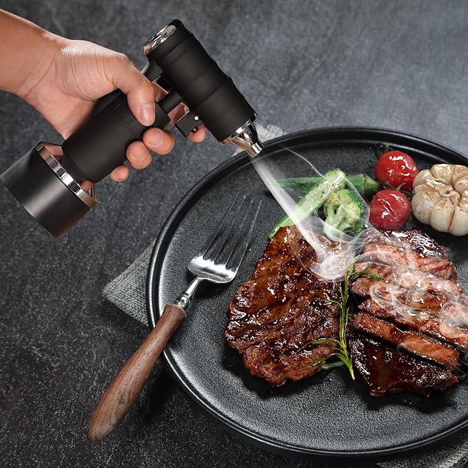 Whiskey Smoker Electric Set Bourbon for Men Old Fashioned Smoker Drink with 6 Wood Chips and 6 Whiskey Stones Food and Cocktail Smoked Kitchen Bar Tools Cool White Elephant Gifts Black