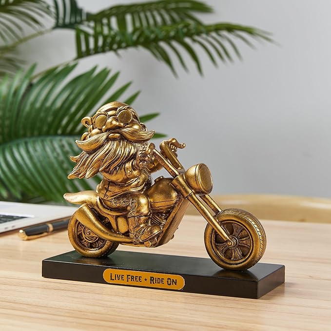 "Live Free Ride On 7.5'' Polyresin Motorcycle Rider Statue Valentine's Day Gift for Men Retro Cool Inspirational Motorcycle Rider Figurine JS0375B (Gold)