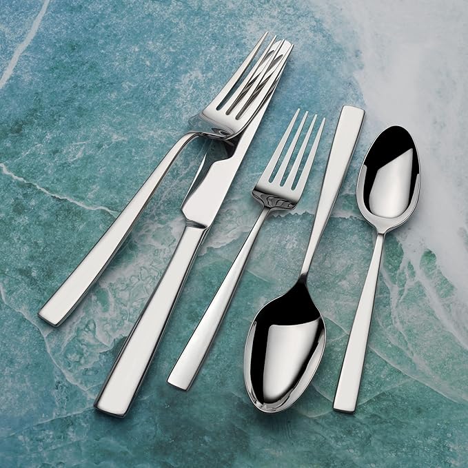 Mikasa Everett 101-Piece Flatware Set for 12, 18/10 Stainless Steel Cutlery with Complete Service and Serving Pieces, Sleek and Durable Design