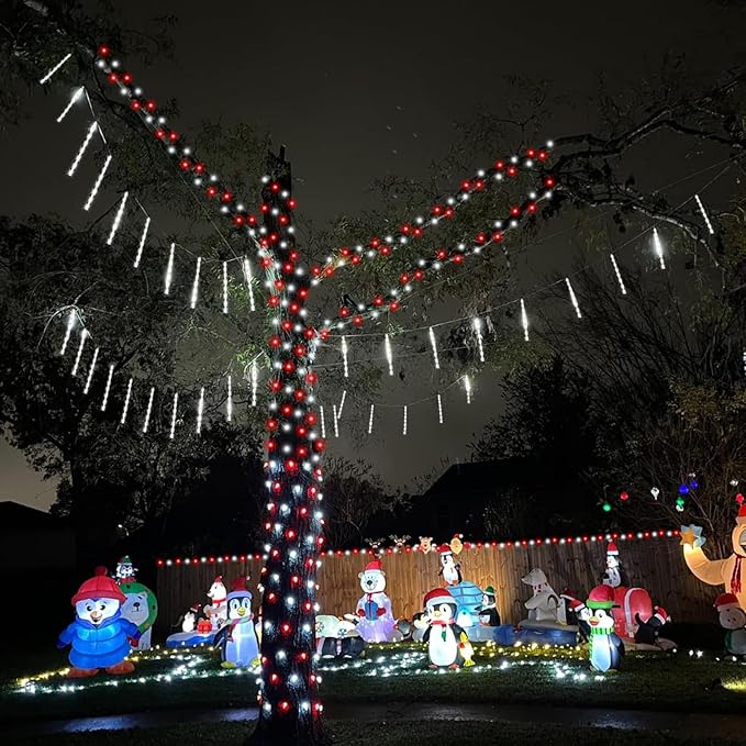 YEGUO 165ft 500 LED Red and White Christmas Lights Outdoor Waterproof, Clear Wire String Lights Indoor Plug in, 8 Modes Clear Wire Twinkle Tree Light for Xmas Party Garden