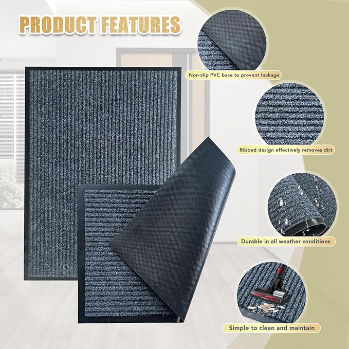 Front Door Mat,3'x4'Indoor Outdoor Door Mat,Heavy Duty Durable Welcome,Commercial Floor Mats Inside Outside Entrance, Waterproof All-Season, All-Weather Non Slip Backing Doormat for Entryway,Dark Gray