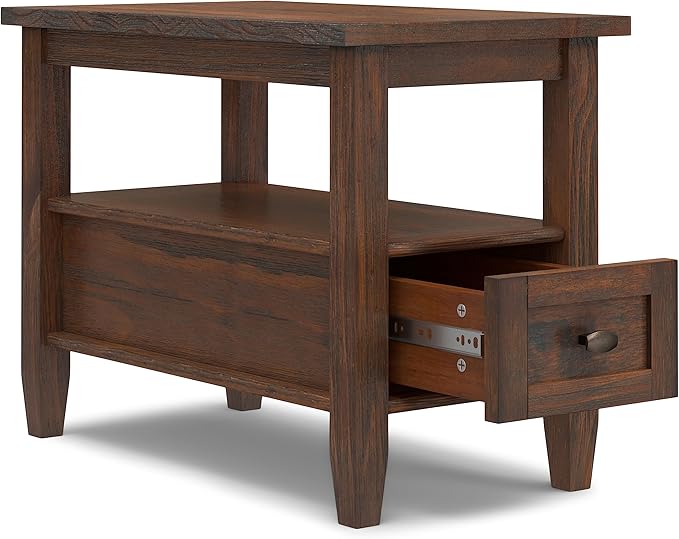 SIMPLIHOME Warm Shaker SOLID WOOD 14 Inch Wide Rectangle Transitional Narrow Side Table in Distressed Charcoal Brown, For the Living Room and Bedroom