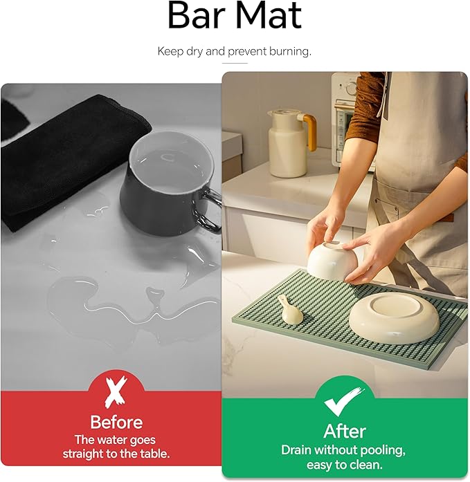 2 Pack Bar Mat, Home Bar Tool Drying Mats, Bar Accessories for The Home Bar Set 18''x12''(Green) for Bars, Outdoor Camping, Bar for Home