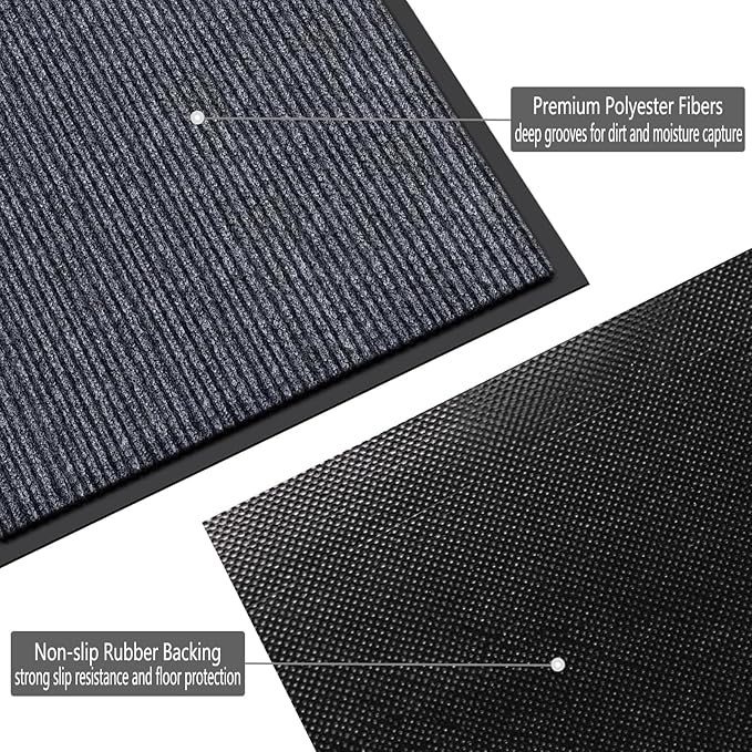 CHICHIC 2'x4' Indoor Outdoor Heavy Duty Door mat, Welcome Front Door Mat for Home Entrance, Super Water Absorbent Large Commercial Floor Mats, Non Slip Rubber Back Entryway Rugs for Garage (Grey)