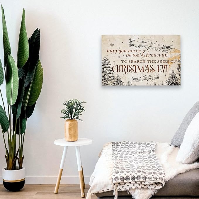 WODMIS Christmas Wall Decor,Farmhouse Christmas Decor,Christmas Signs Framed Canvas Wall Art,Christmas Eve Canvas Wall Art Home Decorations,May You Never Be Too Grown Up To Search 16x24