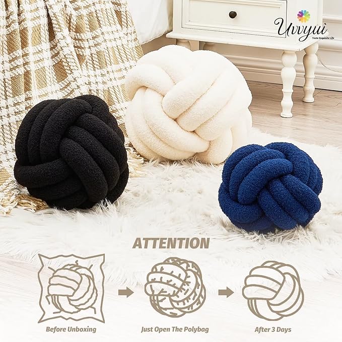 Uvvyui Knot Pillow Ball, Soft Home Decorative Pillows, Round Throw Pillow, Handmade Knotted Plush Pillow, Round Boucle Pillow Cushion (Medium (Pack of 1) Cream)