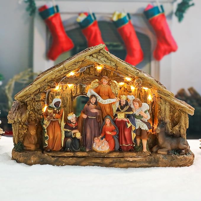 Nativity Sets 7 Inch Christmas Village Nativity Scene Indoor Manger Scene Christmas Village Xmas Tabletop Decorations Holiday Displays