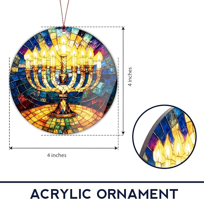Hanukkah Christmas Ornaments 2025, Spiritual Christmas Tree Ornament Menorah Design, Hanukkah Decorations for Home, Jewish Gifts for Mom Sister Friends, Unique Hanukkahs Gifts
