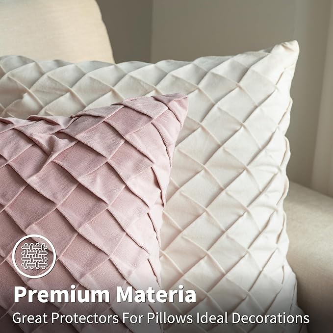 Velvet Decorative Throw Pillow Covers Set of 2, 18x18 Inch Soft Modern Weave Cushion Case, Farmhouse Home Decor Pillowcase for Sofa Living Room Couch Bed Blush