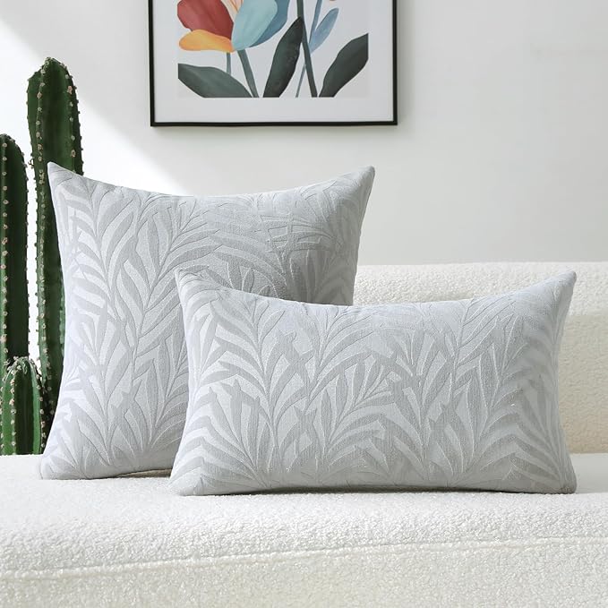 FUTEI Dark Grey Decorative Throw Pillow Covers 26x26 Inch Set of 2,Soft Chenille Phoenix Tail Leaf Textured Euro Pillow Shams,Modern Home Decor for Couch Bed Living Room