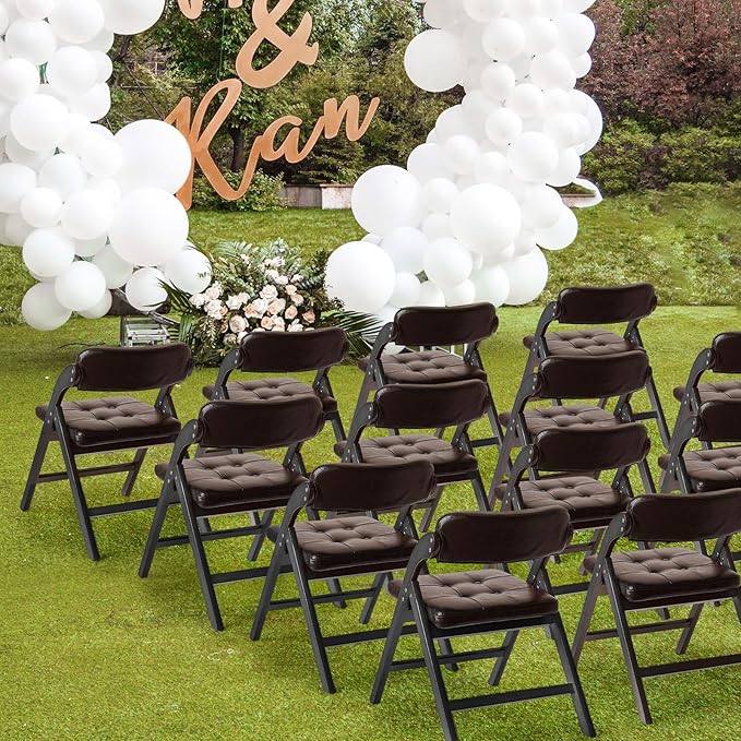 Padded Folding Chairs Set of 2, Wooden Dining Chair, Stackable Wooden Foldable Chair, Wood Folding Chairs with Cushion for Wedding, Guests Kitchen, Office, Party, Picnic Chair (Black Brown)