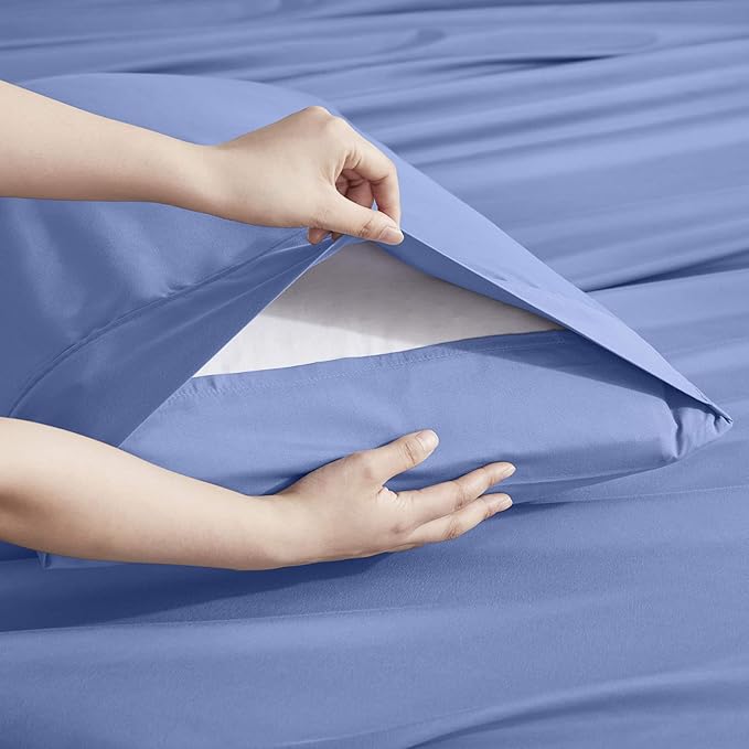 Nestl Extra Deep Split King Sheet Set - 7 Piece Breathable & Cooling Sheets - Hotel Luxury Bedding Set w/18-24 Inch Deep Pockets - Easy & Secure Fit - Super Soft, Wrinkle Free & Comfy - Calm Blue