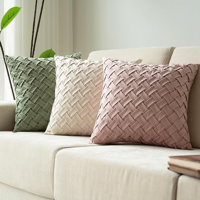 Velvet Decorative Throw Pillow Covers Set of 2, 18x18 Inch Soft Modern Weave Cushion Case, Farmhouse Home Decor Pillowcase for Sofa Living Room Couch Bed Cream White