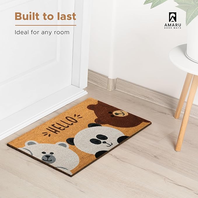 Bears - 17"x29" - Coir Door Mat with Heavy Duty Backing - Welcome Mats for Entryway, Porch - Anti-Slip PVC & Coconut Fiber Surface - Natural Home Accessories, Minimalist Original Design