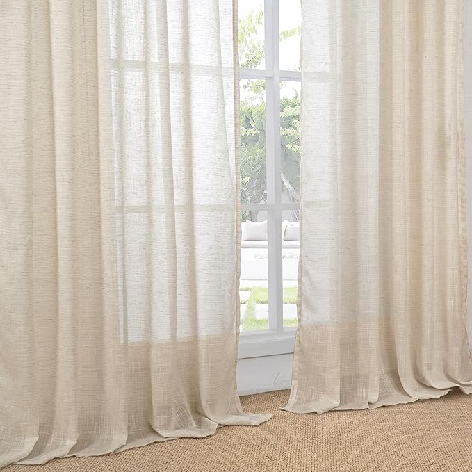 BGment Natural Linen Curtains 80 Inches Long for Living Room - Rod Pocket Light Filtering Window Drapes for Farmhouse Bedroom Dining Room Decor Lightweight Rustic, 2 Panels, 52 Inch Wide Each Panel