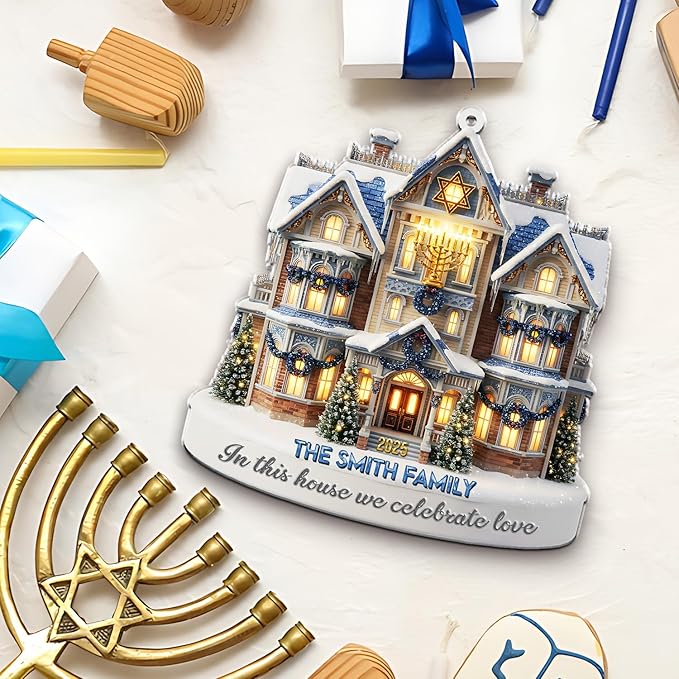 Personalized Hanukkah Ornaments for Tree - House Warming Gifts New Home Ornament 2025, Custom 2D Family Christmas Ornaments, Merry Chrismukkah Jewish and Christian Gift