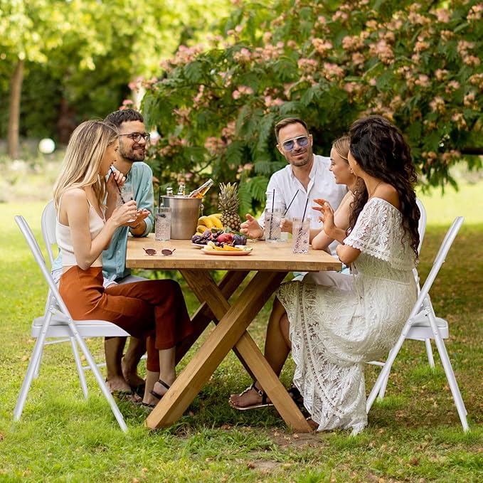 1 Pack Folding Chairs with Cushion Padded - Metal Chairs w/Comfortable Seats and Durable Steel Frame Foldable Chair for Indoor Outdoor Wedding, Party, Backyard & Office Events (White, 1 Pack)
