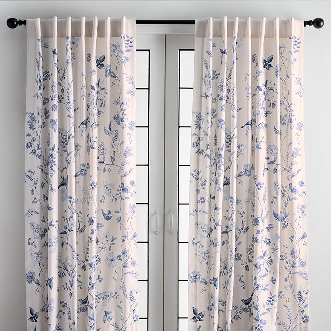 Maison d' Hermine Curtains for Living Room 100% Cotton 96 inch Length Two Panels Light Filtering Curtains for Bedroom Windows with Rod and Loop Pockets Drapes (Neo Ipomee Beige, 50" W x 96" L)
