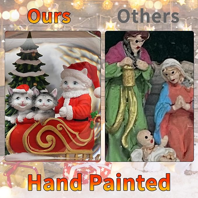 Christmas Santa Snow Globes, Cat Family Musical Snow Globe Light up Swirling Glitter Snow Globe Red Lantern with Timer, Christmas Tree Holiday Party Gifts and Decorations, USB & Battery Operated