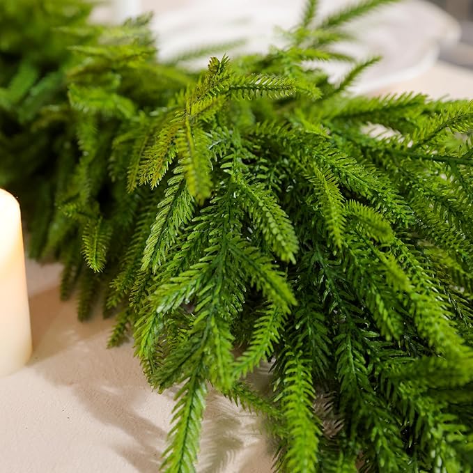 WBHome 9ft Real Touch Norfolk Pine Christmas Garland, Winter Greenery Garland for Christmas, Holiday Seasonal Outdoor/Indoor Home Decor, 9FT Long