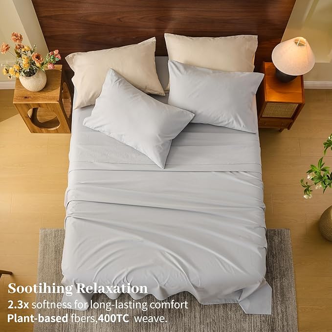MEISHANG 100% French Pure Linen Sheets California King Size - Extra Deep Pocket Sheet Set, Soft Durable Flax Linen, Anti-Tear Breathable & Oeko-Tex Certified 18-24 Deep Pocket,All Season(Silver Grey)
