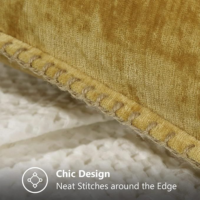 decorUhome Chenille Soft Throw Pillow Covers 12x20 Set of 2, Lumbar Velvet Farmhouse Neutral Decorative Euro Pillow Covers with Stitched Edge for Couch Sofa Bed Home Decor, Mineral Yellow