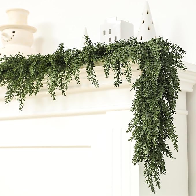 Jutom 1 PCS 6 ft Christmas Cedar Garland - Artificial Realistic Holiday Cedar Pine Needles Greenery Garland Decoration for Mantel Table Winter Party