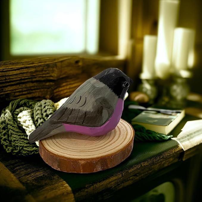 Wooden Bird Figurines Funny Desk Accessories Hand Carved Wood Decorative Small Birds Animal Miniature Statues Ornament for Home Room Decor (Black Grey)
