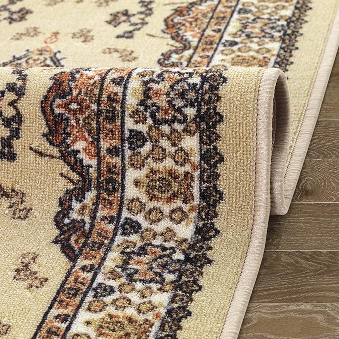 Antep Rugs Alfombras Oriental Traditional 2x10 Non-Skid (Non-Slip) Low Profile Pile Rubber Backing Indoor Runner Rugs (Beige, 2' x 10')