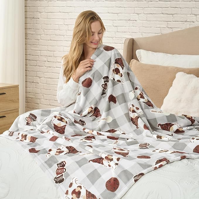 Cozy Bliss Gnome Coffee Throw Blanket - Warm MilkyPlush™ Throw Blankets,Ultra Soft Cozy Blankets for Couch,Sofa and Bed,Grey,50X60inches