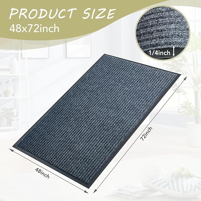 Front Door Mat,4'x6'Indoor Outdoor Door Mat,Heavy Duty Durable Welcome,Commercial Floor Mats Inside Outside Entrance, Waterproof All-Season, All-Weather Non Slip Backing Doormat for Entryway,Dark Gray