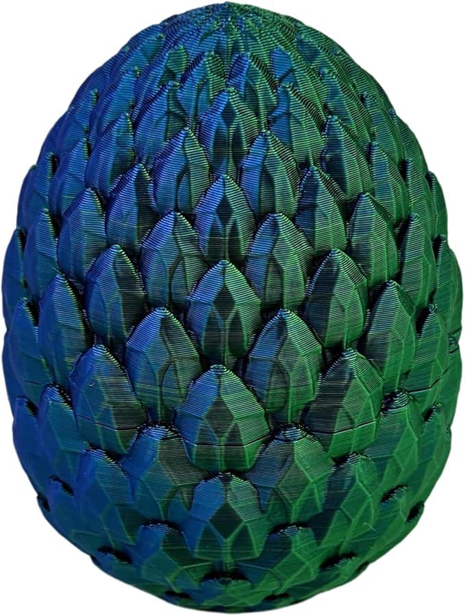 3D Printed Dragon Egg Articulating Gemstone Dragon Fidget Figurine - Vibrant Color Dragons Flexible ADHD, Autism and Anxiety Relief - Articulated Joints (Blue Green Silk)