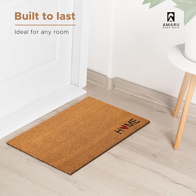 Home Heart - 17"x29" - Coir Door Mat with Heavy Duty Backing - Welcome Mats for Entryway, Porch - Anti-Slip PVC & Coconut Fiber Surface - Natural Home Accessories, Minimalist Original Design