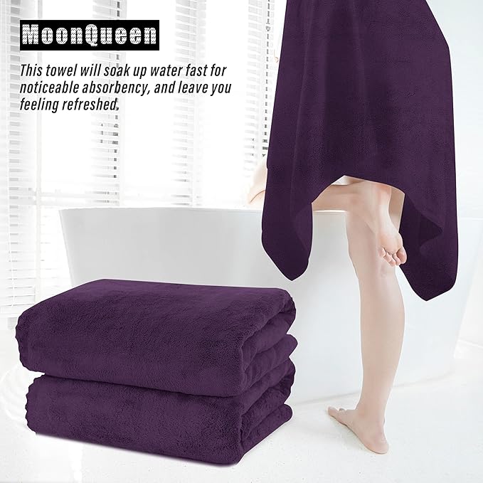 MOONQUEEN 6 Pack Premium Bath Towel Set - Quick Drying - Microfiber Coral Velvet Highly Absorbent Towels - Multipurpose Use as Bath Fitness, Bathroom, Shower, Sports, Yoga Towel (Grape Purple)