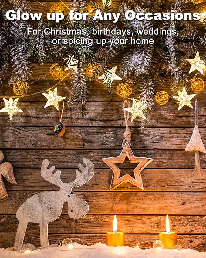 Star String Lights Plug in, 59 Ft 100 LED Star Fairy Lights with Remote Timer, Connectable Waterproof for Bedroom Wedding Party Indoor Outdoor Décor, Warm White