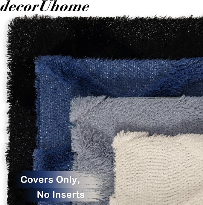 decorUhome Set of 4 Throw Pillow Covers 16x16 Inch, Neutral Decorative Soft Plush Faux Wool Couch Pillow Covers, Farmhouse Pillow Cases for Living Room Bed Sofa (Blue/Grey)