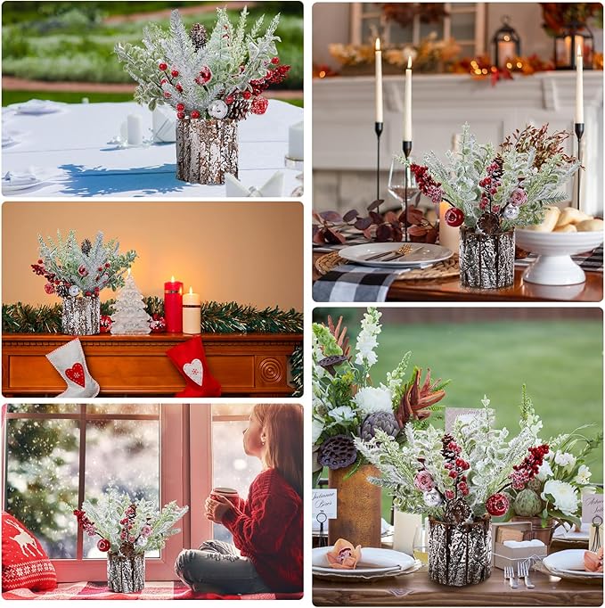 2 Pack Christmas Table Decorations, 14 Inch Christmas Centerpiece Small Potted Christmas Tree, Pine Cones and Berries, Xmas Artificial Plants for Tables, Home, Mantel Holiday Decor
