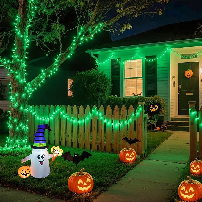 JMEXSUSS Green Lights for Halloween Decor, 66ft 200 LED Green String Christmas Lights Outdoor Indoor, Clear Wire Christmas Light Plug in for Garden Party Christmas Tree Halloween Decorations