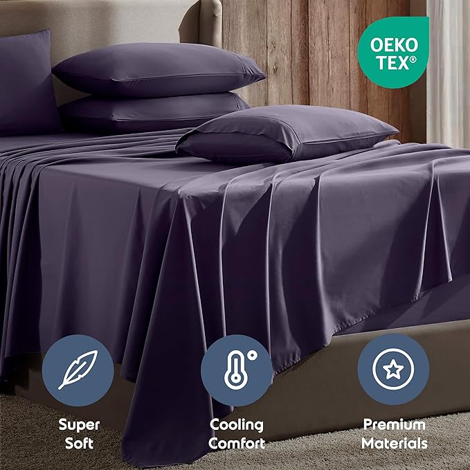 Nestl Extra Deep Full Sheet Set - 6 Piece Breathable & Cooling Sheets - Hotel Luxury Bedding Set w/18-24 Inch Deep Pockets - Easy & Secure Fit - Super Soft, Wrinkle Free & Comfy - Purple