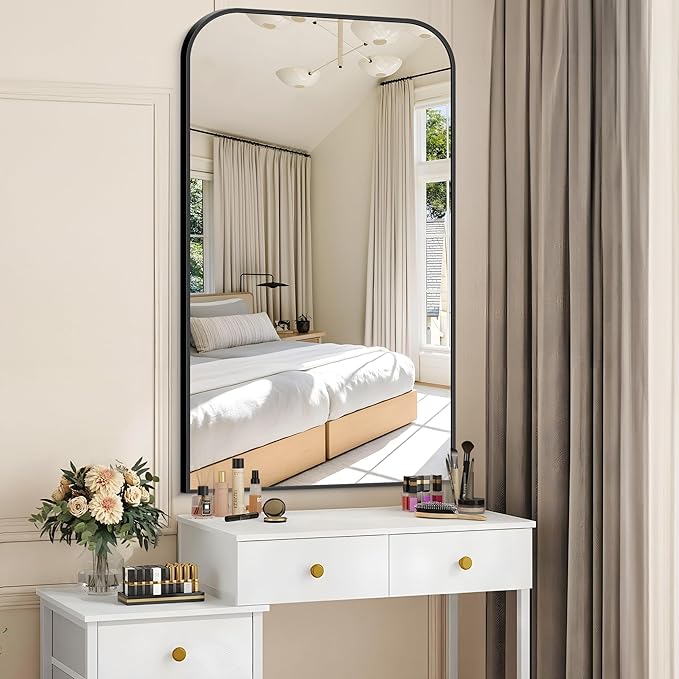 Bathroom Mirror, 24x40 inch Black Rectangle Wall Mounted Mirror with Thin Frame, Bathroom Vanity Mirrors for Over Sink, Entryway, Living Room, Bedroom