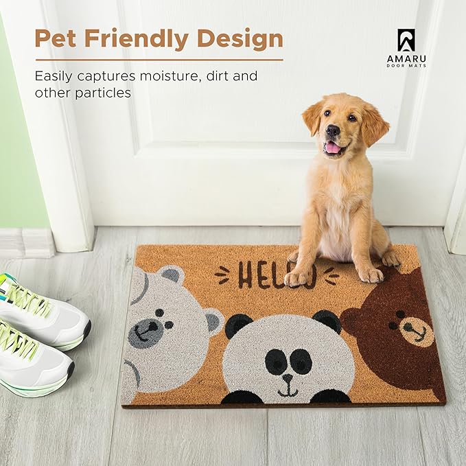 Bears - 17"x29" - Coir Door Mat with Heavy Duty Backing - Welcome Mats for Entryway, Porch - Anti-Slip PVC & Coconut Fiber Surface - Natural Home Accessories, Minimalist Original Design