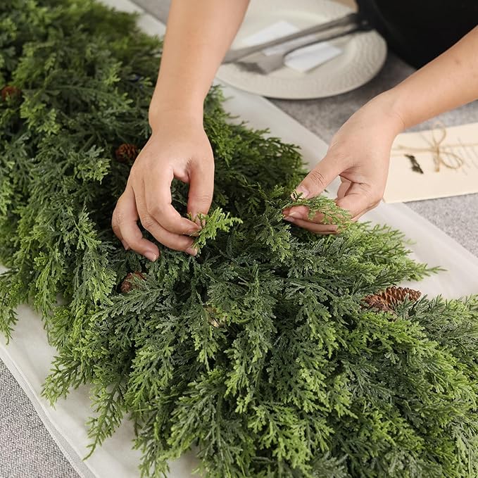 6FT Real Touch Cedar Garland for Fireplace - Artificial Christmas Garlands Realistic Faux Greenery Fake Pine Needles Garland for Holiday,Table, Window,Mantel,Stairs, Home,Indoor Outdoor Decor (2PCS)