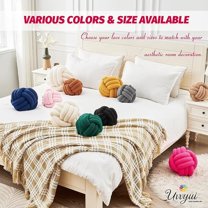 Uvvyui Knot Pillow Ball, Soft Home Decorative Pillows, Round Throw Pillow, Handmade Knotted Plush Pillow, Round Boucle Pillow Cushion (14 Inches Hot Pink)