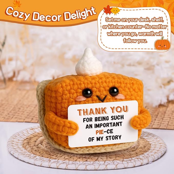 Thank You Gifts for Women, Mini Crochet Pumpkin Pie Plush Birthday Gifts for Female Men Friends,Halloween Thanksgiving Christmas Stocking Stuffer Emotional Small Cute Decorations